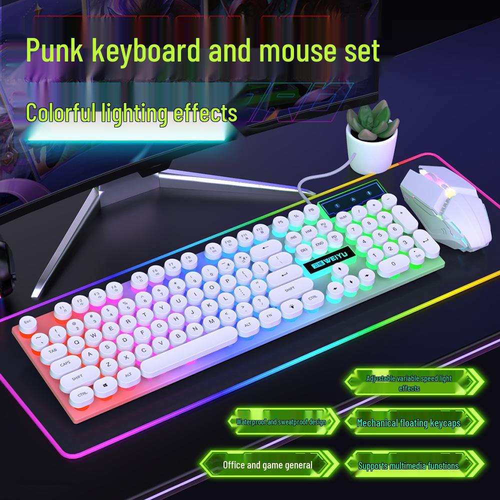 Retro Punk Mechanical Wired Keyboard & Mouse Set for Gaming and Office