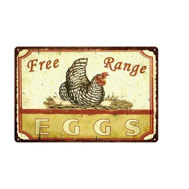 Vintage Farm Fresh Eggs Tin Sign  Rustic Chicken  Horse Metal Plate Poster for Farmhouse Kitchen Wall Decor