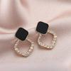 Elegant Gold-Plated Black Zircon Stud Earrings - Niche Design for a Luxurious Fashion Statement