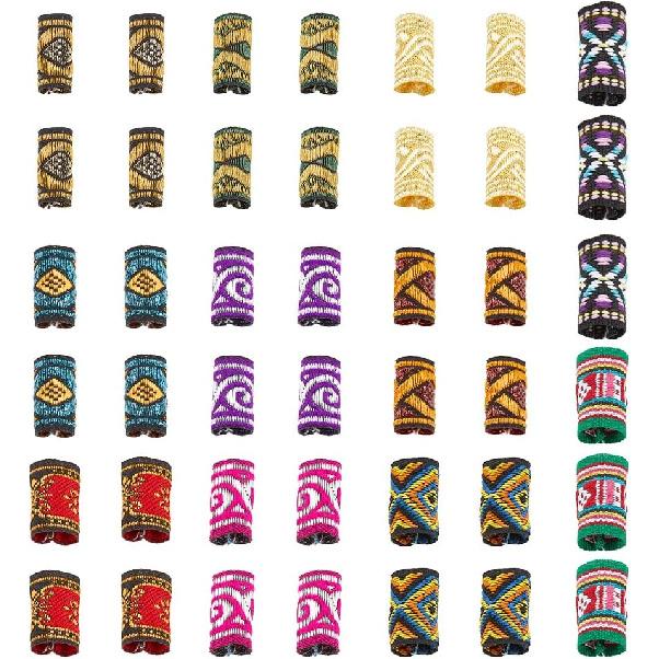 NBEADS 44 Pcs Fabric Hair Jewelry, Colorful Cloth Dreadlock Beads Tube Beads Hair Braiding Beads Braids Hair Accessories for Women Girls Braids, Man