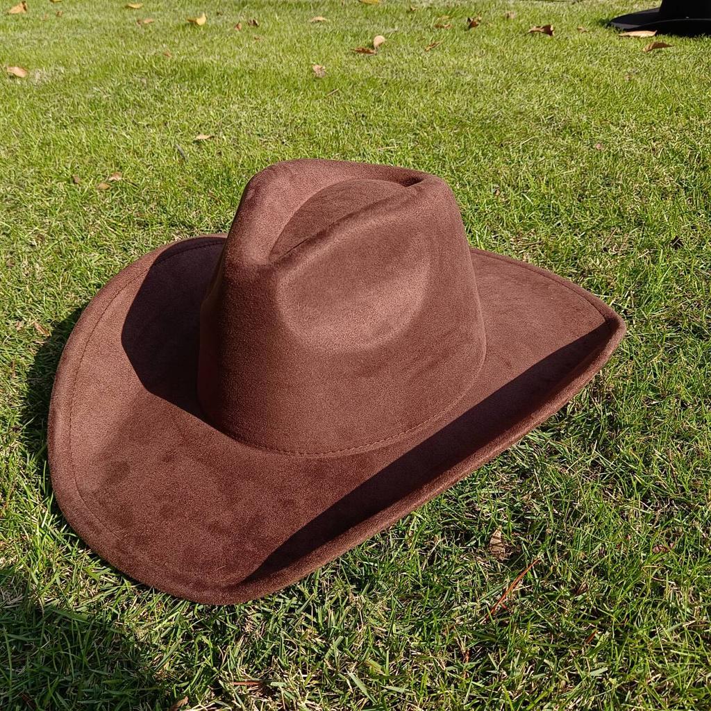 Cappello fedora western cowboy classico con top concavo convesso in camoscio a tesa larga uomo e donna cappello da cowboy moda festa cappello a tesa larga cowgirl