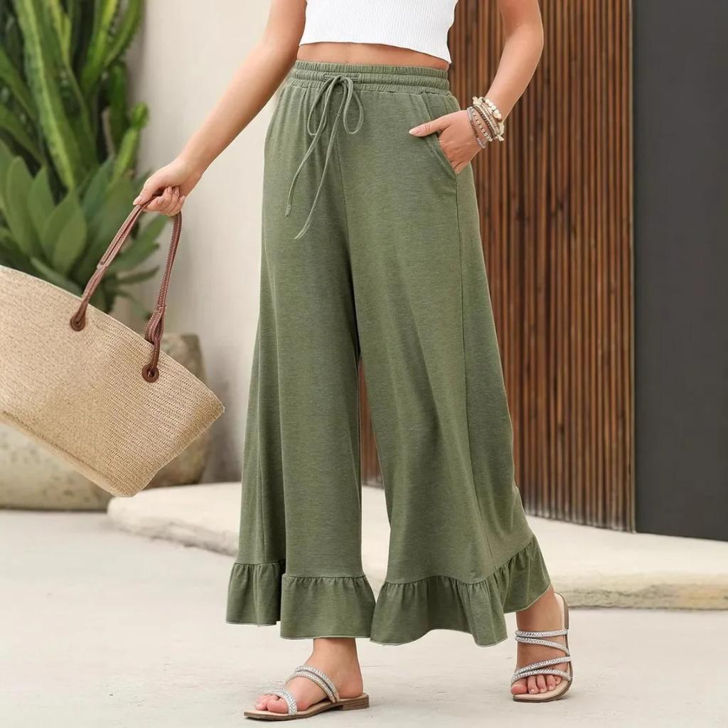 Summer New Loose Casual Thin Home Pants Women's Nine Points Pants Can Wear outside Lotus Leaf Edge Pants Comfortable Home Clothes