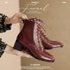 Fashion 2024 New Autumn Women Boots Genuine Leather Shoes for Women Square Toe Chunky Heel Shoes Lace-up Chelsea Ankle Boots Western