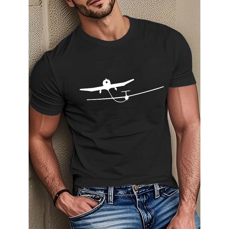 Men S Summer Fashion Casual Versatile Easy Airplane Print Soft Comfortable Round Neck T-Shirt S