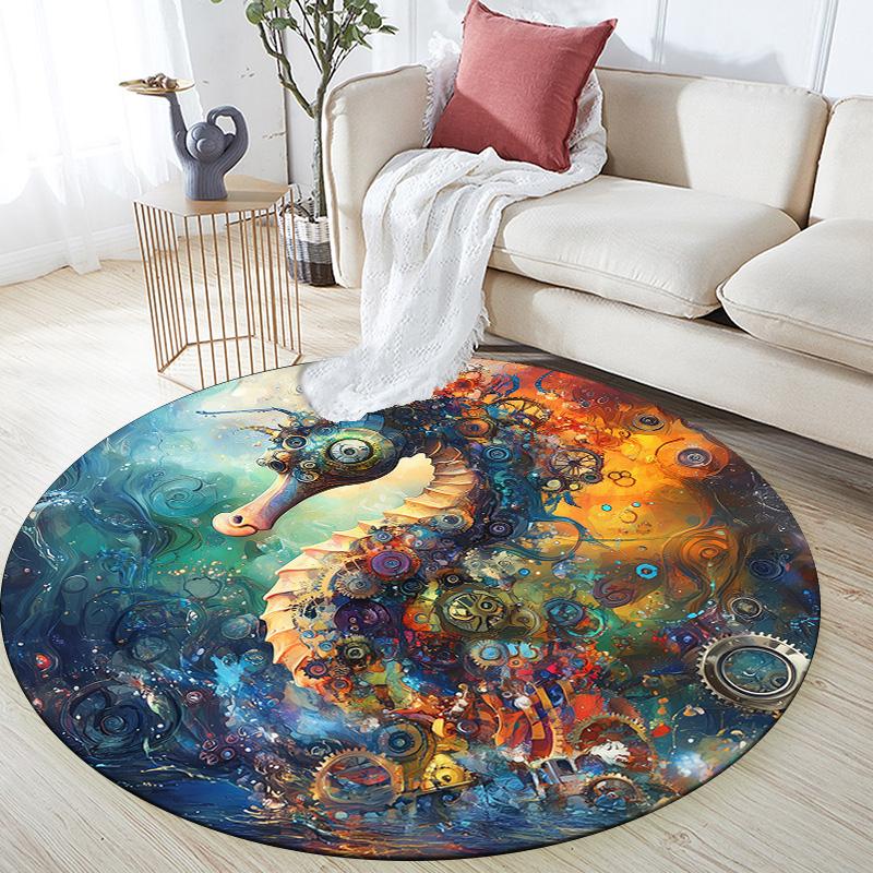 Seahorse,Round Area Rug,Carpet Rug for Living Room Bedroom Sofa Playroom Decor,Non-slip Floor Mat