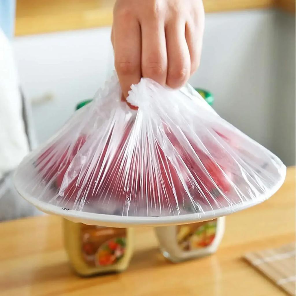 500/100Pcs Disposable Food Cover Kitchen Vegetable Fruit Fresh Lids Dust Food Grade Elastic Plastic Wrap Shower Cap Transparent