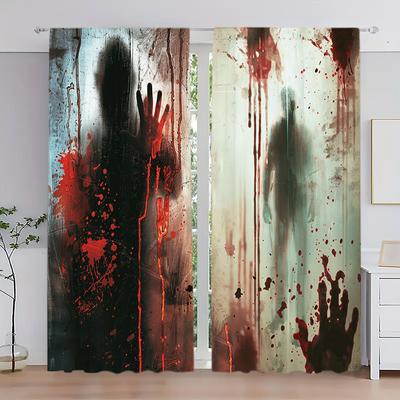 2 pièces Rideau imprimé Fenêtre Empreinte de Main Ombre Terreur pour Décoration de Maison - Traitement de Fenêtre à Poche pour Rideau pour Chambre à Coucher, Bureau, Cuisine