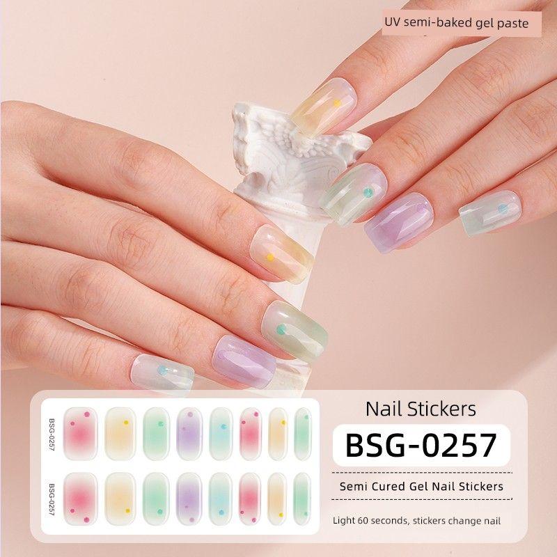 

Semi-Baked UV Gel Nail Sticker Semi-Cured Second Generation Phototherapy Waterproof and Durable Semi-Transparent Nail Sticker Patch 20 Stickers BSG-0257 lamp baked hard gel paste 16 paste