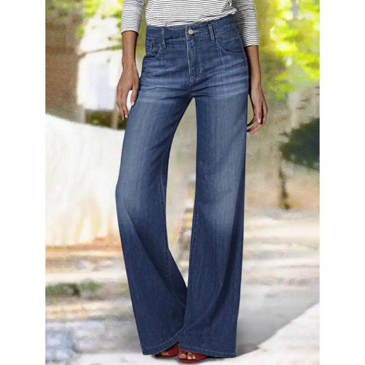 

High-waisted wide-leg women s jeans, new summer 2026 vintage fashion, slimming and drapey, large-flared bell-bottom pants S темно-синий
