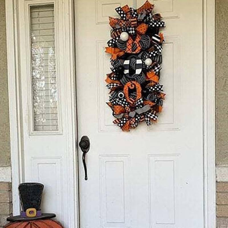 Spooky Pumpkin Halloween Wreath Door Hanging Decorative Courtyard Ornament