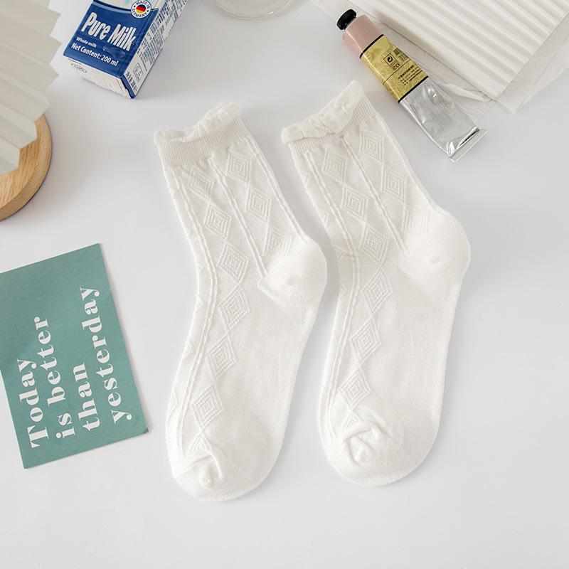 White Cute Japanese JK Lace Socks for Women - Trendy Mid-Calf, Spring & Summer Long Lolita Style