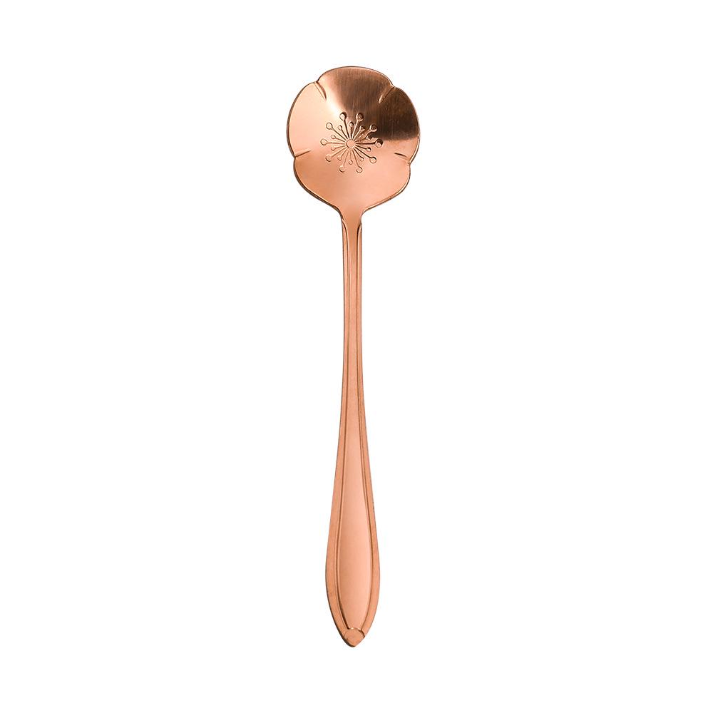 Gold Plated Christmas Flower Mixing Spoon - Japanese Stainless Steel Coffee Stirrer with Custom Logo Option.