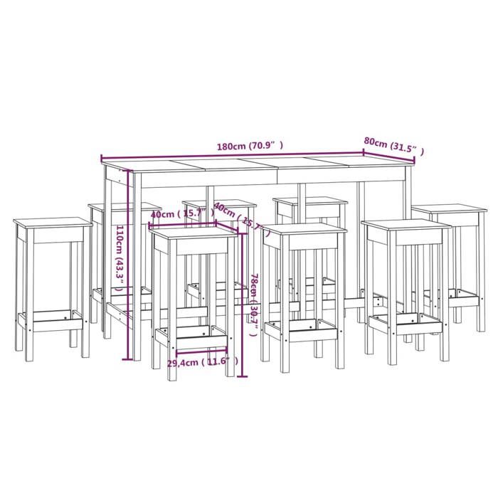 VidaXL 9-Piece Bar Set Bistro Furniture Set Dining Room Kitchen Pub Furniture Indoor White 3124718