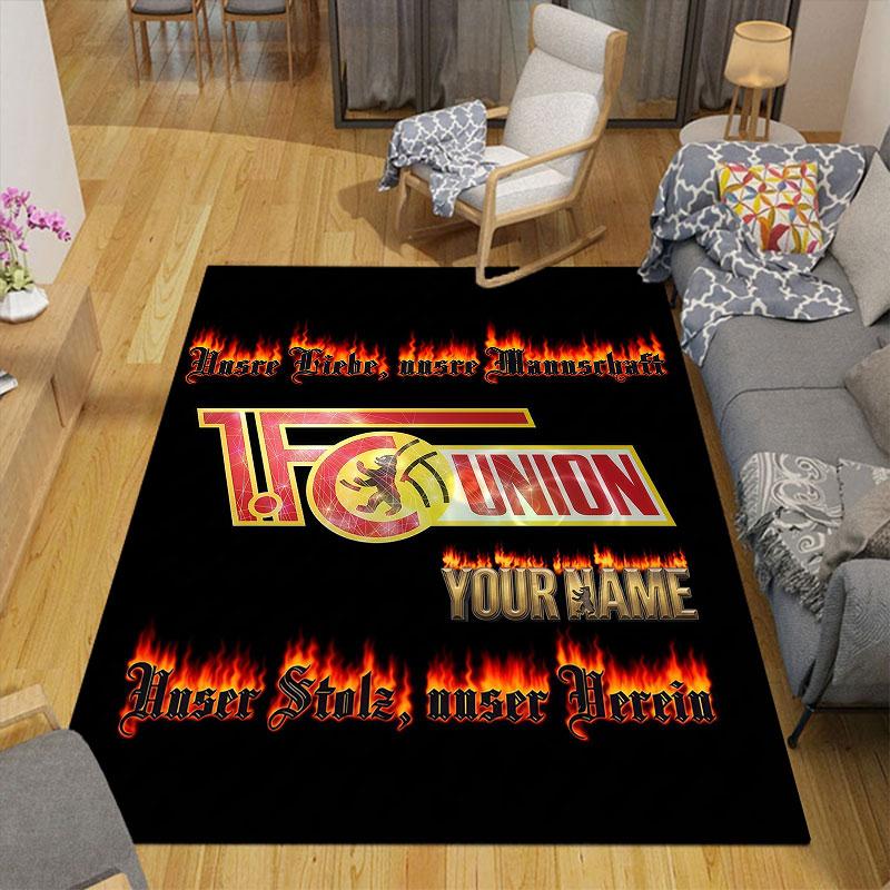 Custom Name,1.FC Union Berlin Home Sofa Decoration for Living Room & Bedroom, Non‑Slip Play Flannel Floor Mat for Game Room