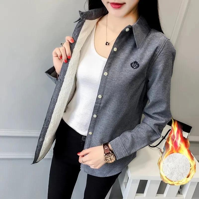 Autumn and Winter Padded and Thickened Women's Korean Slim Student Solid Color Warm Long-sleeved Bottoming Shirt Plus Size