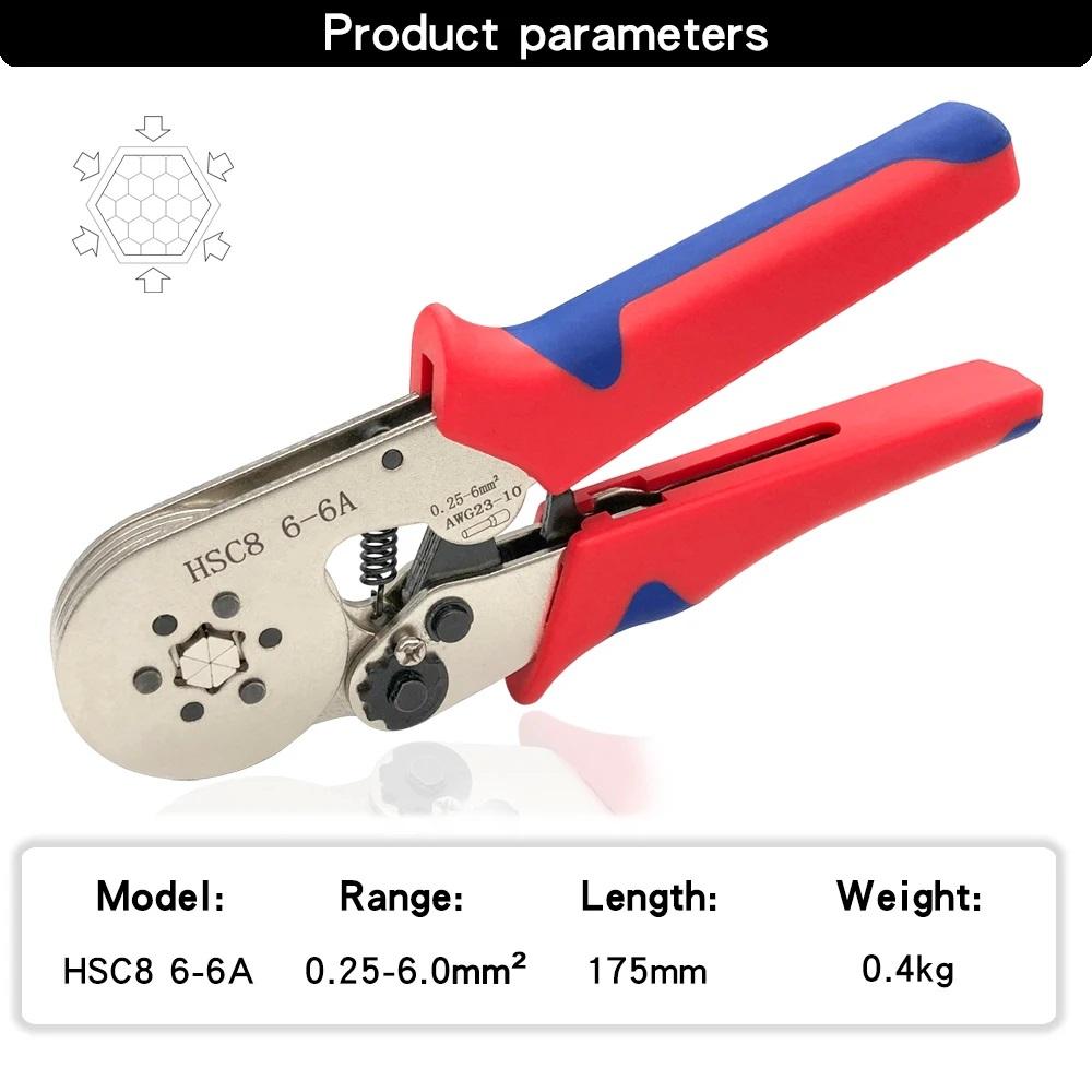 Crimping Pliers HSC8 6-4A 0.25mm²-10mm²/6-6A/16-6 0.08mm²-16mm² Tubular Terminal Ferrule Hand Tools