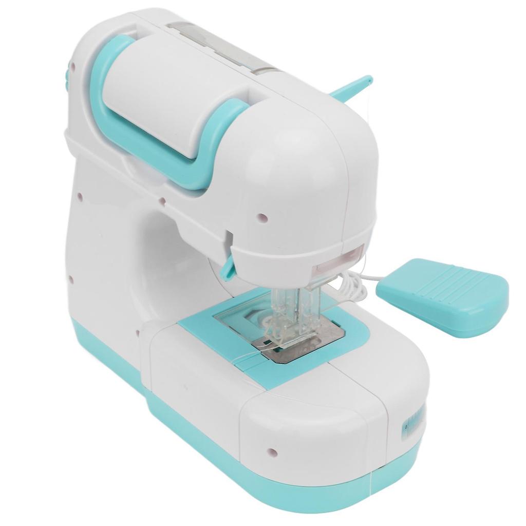 Simulation Sewing Machine Toy Blue Portable Mini Simulation Double Stitch Sewing Machine with Lower Thread for Above 3 Years Old