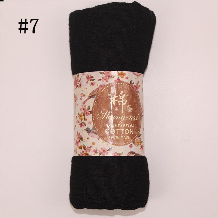 Muslim Women Solid Color Scarf Shawl Cotton Crinkle Hijab