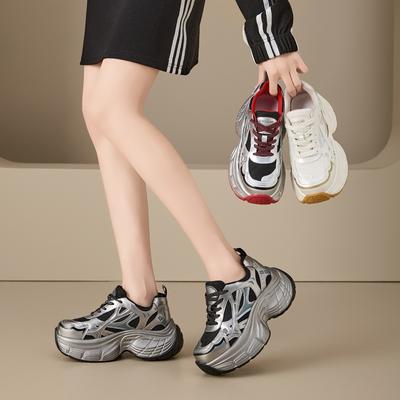 Thick-soled Dad Shoes Women's Spring New Warm Inner Height Increase Women's Shoes Versatile Sports and Leisure Shoes Genuine