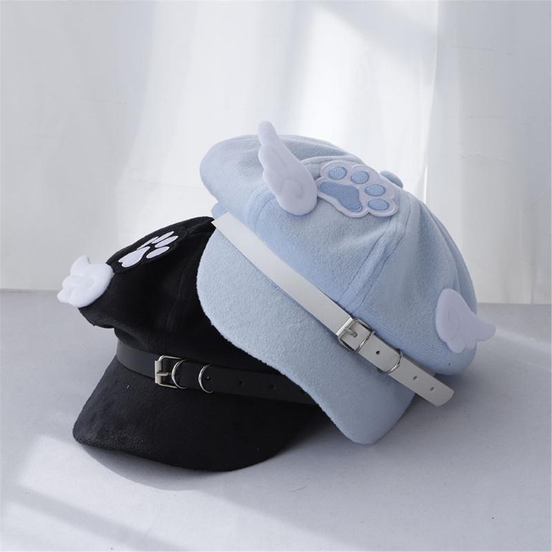 Trendy Wing Embellished Beret Hat Unique Wing Beret Hat Large Border Hat for Casual Outings or Art Exhibitions