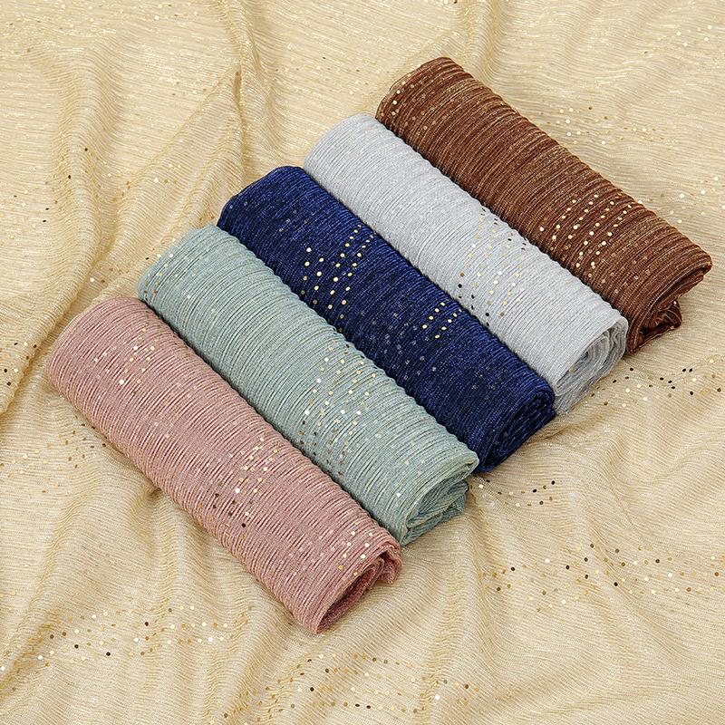 Ny Glittrig Hijabscarf Elegant Lätt Elastisk Sjal Sjal för Kvinnor Mode Glittrig Paljettfest Huvudduk Sjal 180*70cm