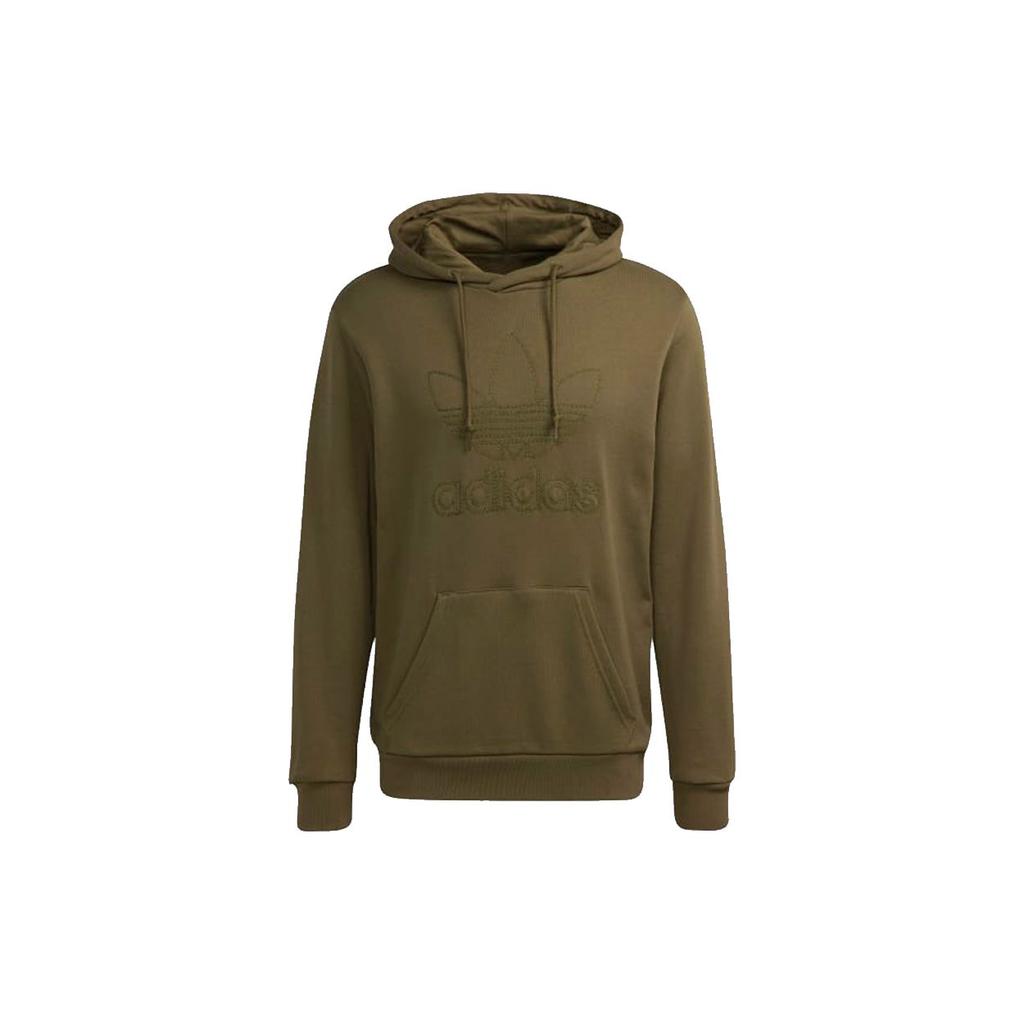 Adidas Originals Trefoil Plain Large Logo Hoodie Men Sweatshirt Olive H13499