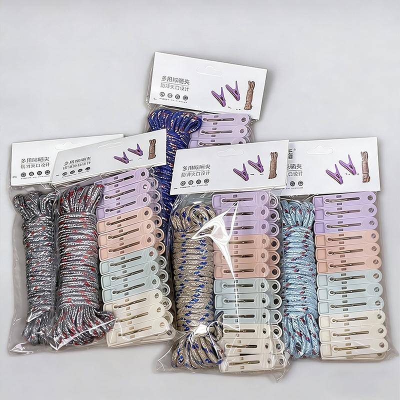 12-Clip + Clothesline Set Colorful Drying Clips Multifunctional Windproof Clothesline
