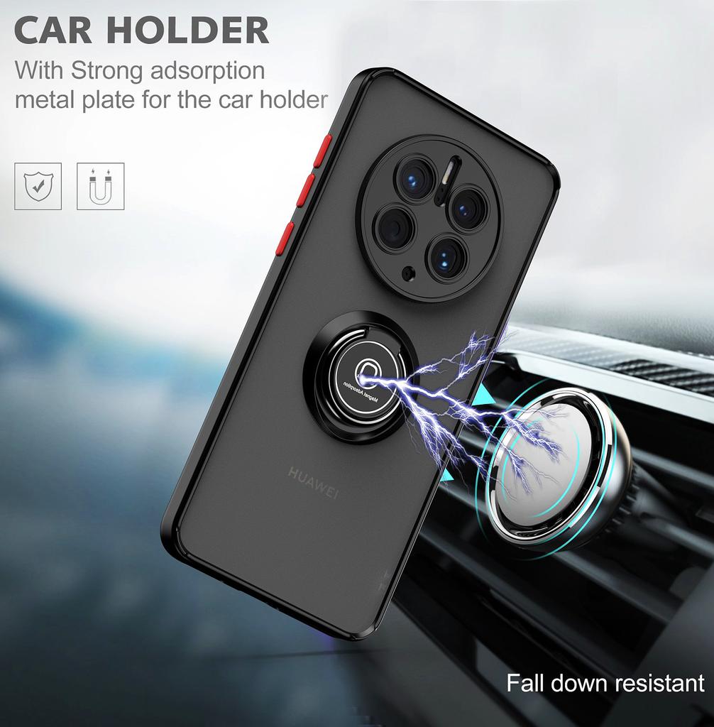 Shockproof Matte Case for Huawei Mate 50 Pro Cover For HUAWEI 40 30 Pro Metal Ring Holder Armor Hard Cover Phone Case