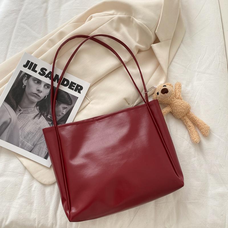 Women Large Capacity Solid Color Simple Tote Shoulder Handbag For Daily Travel