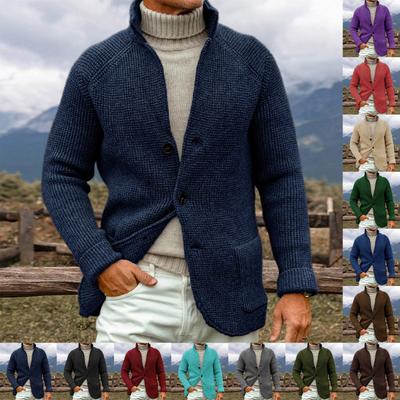 Men's Solid-color Suit Collar Knitted Cardigan Outerwear Casual Sweater