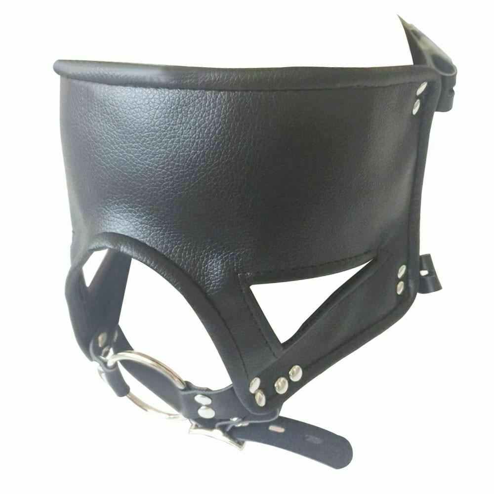 Black Head Harness Restraints Blindfold Open Mouth Ring Gag   Gags