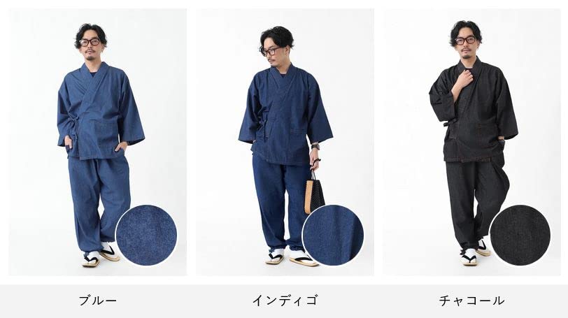 Denim Samue for All Year All Set Everyday Blue [Tayutaf] Men, Round, Men's Samue, Seasons, Kimono, Up, Cotton, Kimono, Workwear, Loungewear, Roomwear,