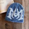 Fashionable Street Style Jacquard Faux Mink Plush Neutral Knitted Hat Winter For