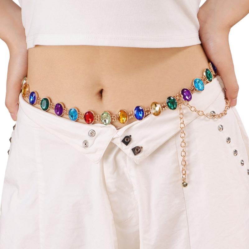 Colorful Waist Belt Stylish for Stage Dance Music Festival Jeans Dress Belt Body Jewelry Chain Belly Dance