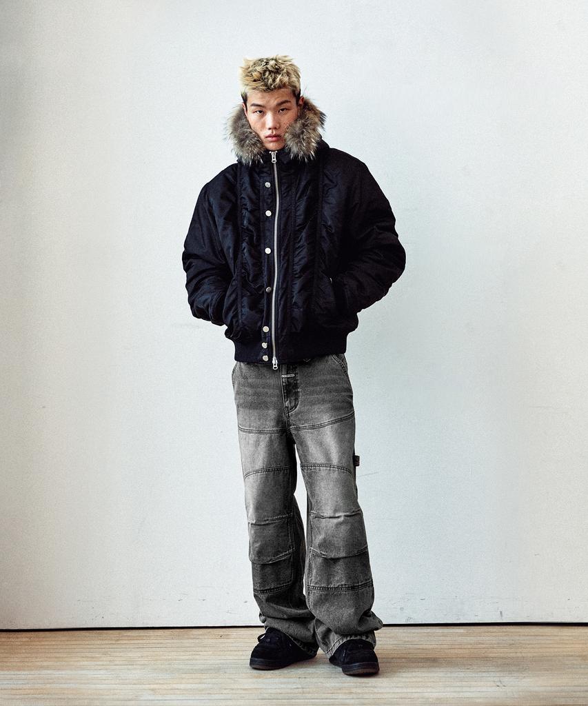 THEVINYLHOUSE Round Double Knee Denim Pants Black