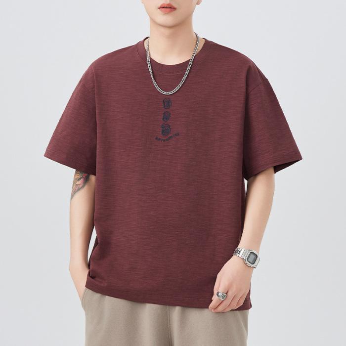 Nejnovější letní těžké tričko s krátkým rukávem pro muže, volný střih, kulatý výstřih, tričko s pětičtvrtečním rukávem, univerzální pro každodenní nošení