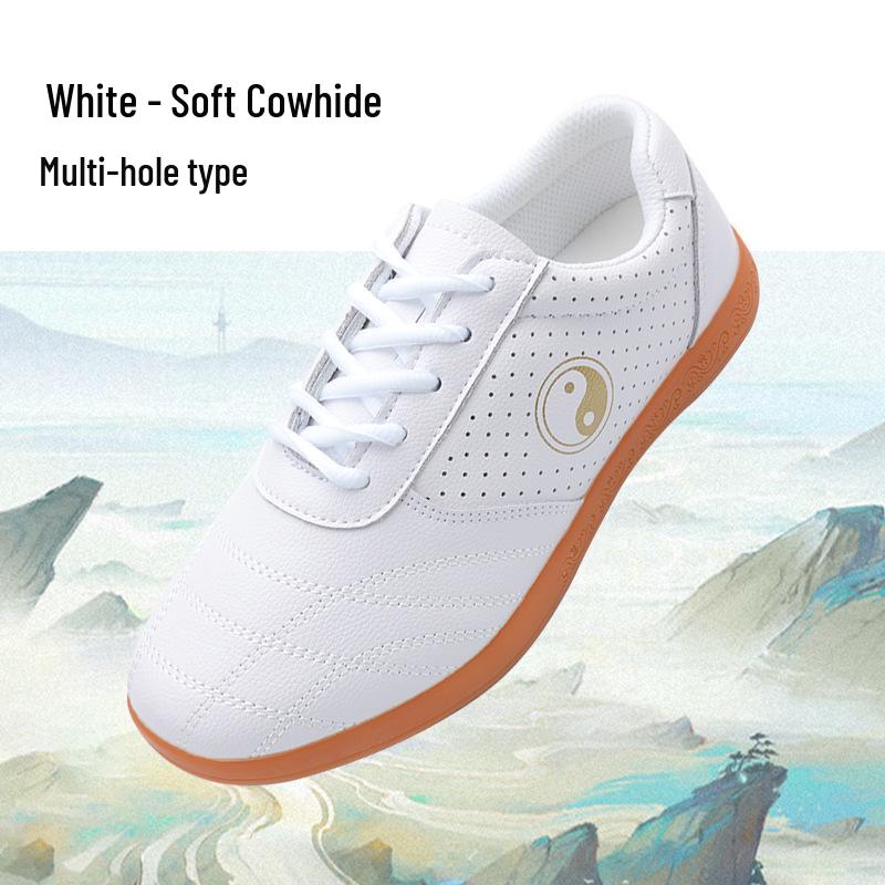 Women's & Men's Genuine Leather Tai Chi Shoes - Spring & Autumn Martial Arts Soft Cowhide with Anti-Odor Breathable Cow Tendon Sole.
