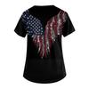 Women's V-neck Independence Day Print Short-sleeved Pocket Side-opening Protective Work Shirt