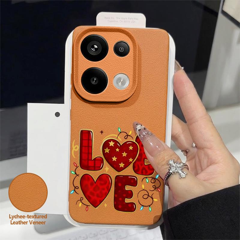 Lovely Girl Heart Print Case For Xiaomi 13T Pro Redmi Note 15 Pro 4G Redmi Note 14 13 Pro+ 5G Leather Texture Silicone Cover