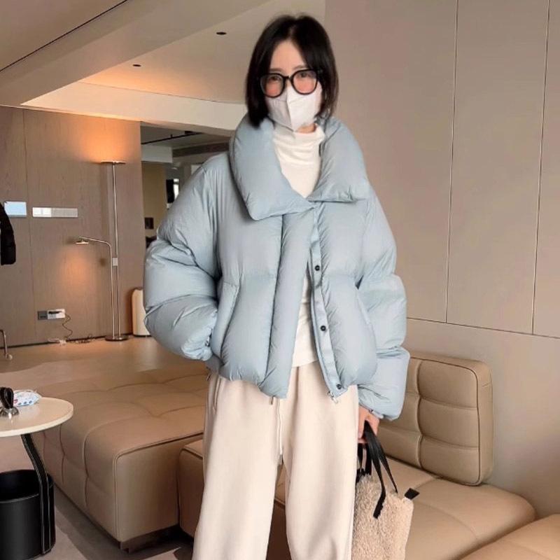

Пуховик женский короткий 2025 зима новый утолщенный корейская версия пух белой утки воротник-стойка куртка-пуховик теплая куртка One Size небесно-голубой