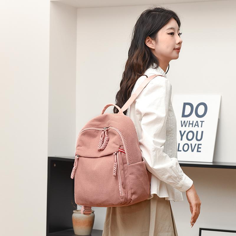 Lightweight Backpack Women's Large Capacity Commuter Travel Bag Corduroy Student Schoolbag