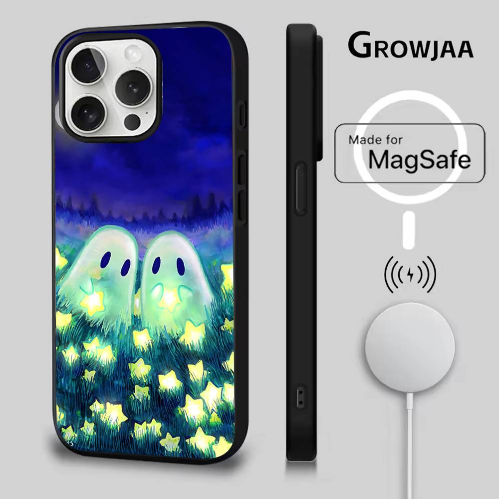 Cute Ghost Phone Case For iPhone 16e,16,15,14,13,12,11,Plus,Pro,Max,Mini Magsafe Magnetic Wireless Charging