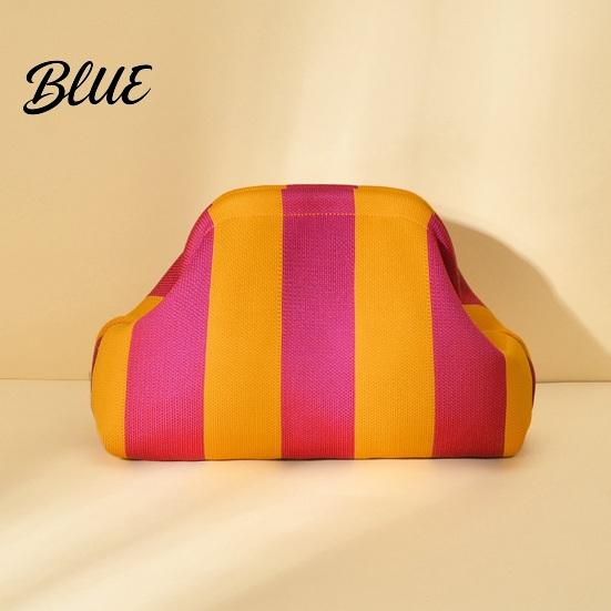 Beach Vacation Bag Woven Striped Clutch Purse for Woman Large Capacity Cosmetic Pouch Portable Knit Dumpling Bag Kiss Lock Handbag Evening,