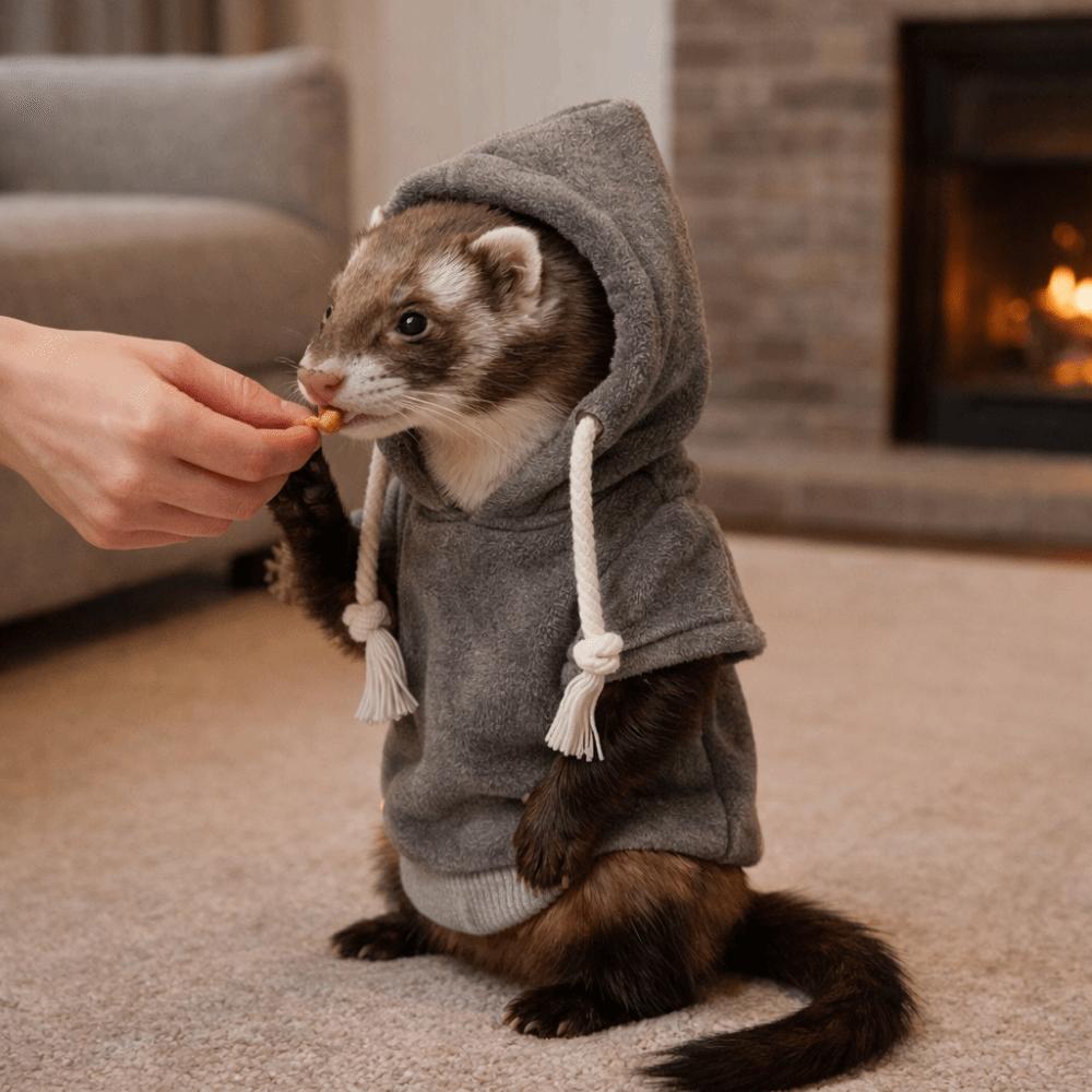 Skin Friendly Elastic Ferret Hoodie Cozy Soft Pet Striped Sweatshirt Stylish Drawstring Thick Fleece Hamster Coat Pet Supplies