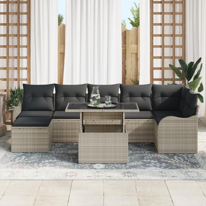 VidaXL Ensemble de Canapés de Jardin 8 Pièces avec Coussins Gris Clair Rattan Poly 3357245