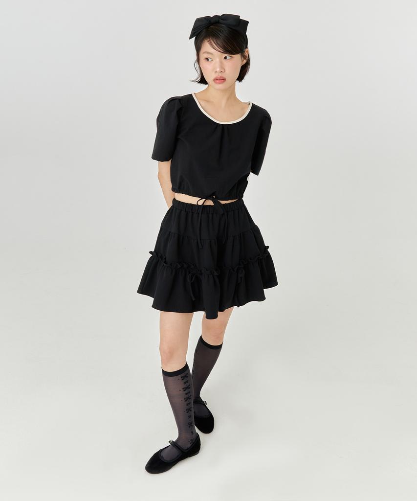 Adore Bell String Ribbon Mini Skirt - Black