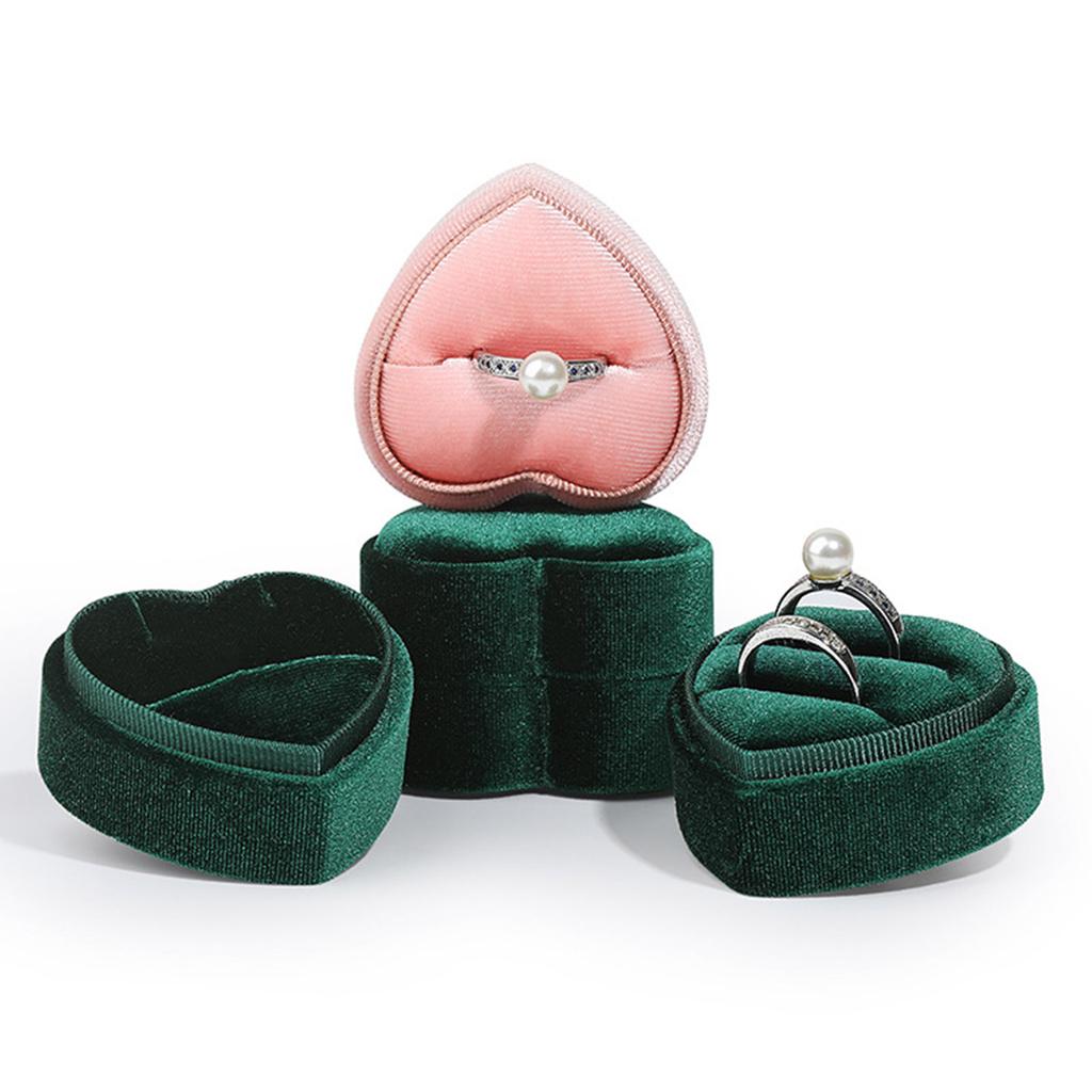 Valentines Day Gift Pink Green Heart Shape Ring Box Proposal Wedding Ceremony Flannelette Cases for Ring Earring Jewelry