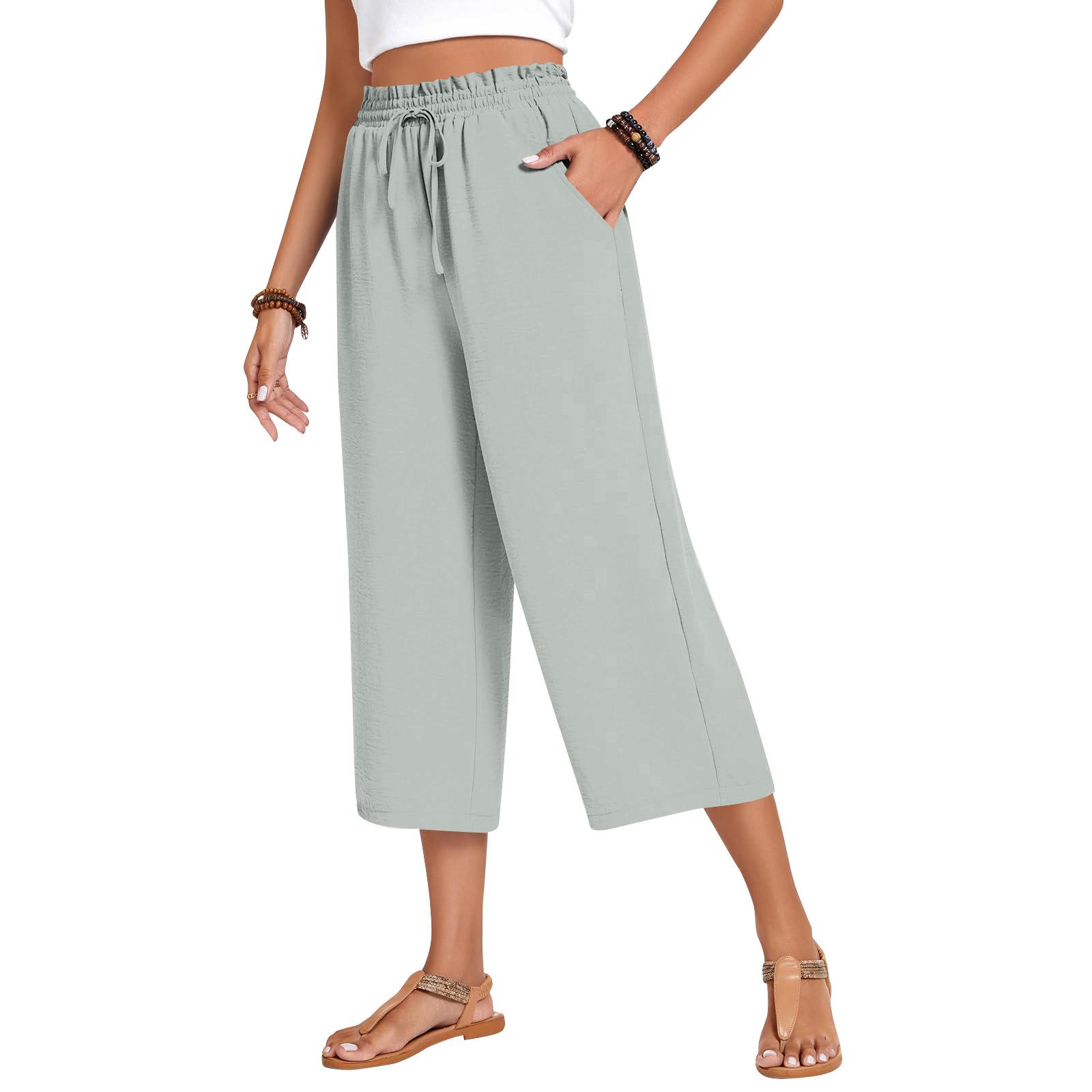 

Women s High Waist Wide Leg Pants with Drawstring Elastic Waist in Multiple Colors S