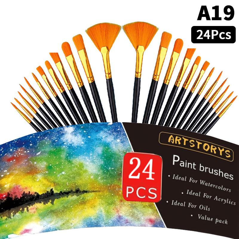 Detail Painting Brushes Set Professional Round Flat Nylon Hair Watercolor Paint Brush For Kid Students Artists Oil Painting Tool