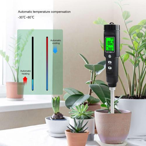 Ongwan Digital Soil Thermometer, Soil EC Meter, Measures Soil Temperature, EC, Electrical Conductivity, and Temperature, IP67 Waterproof, EC-8801A